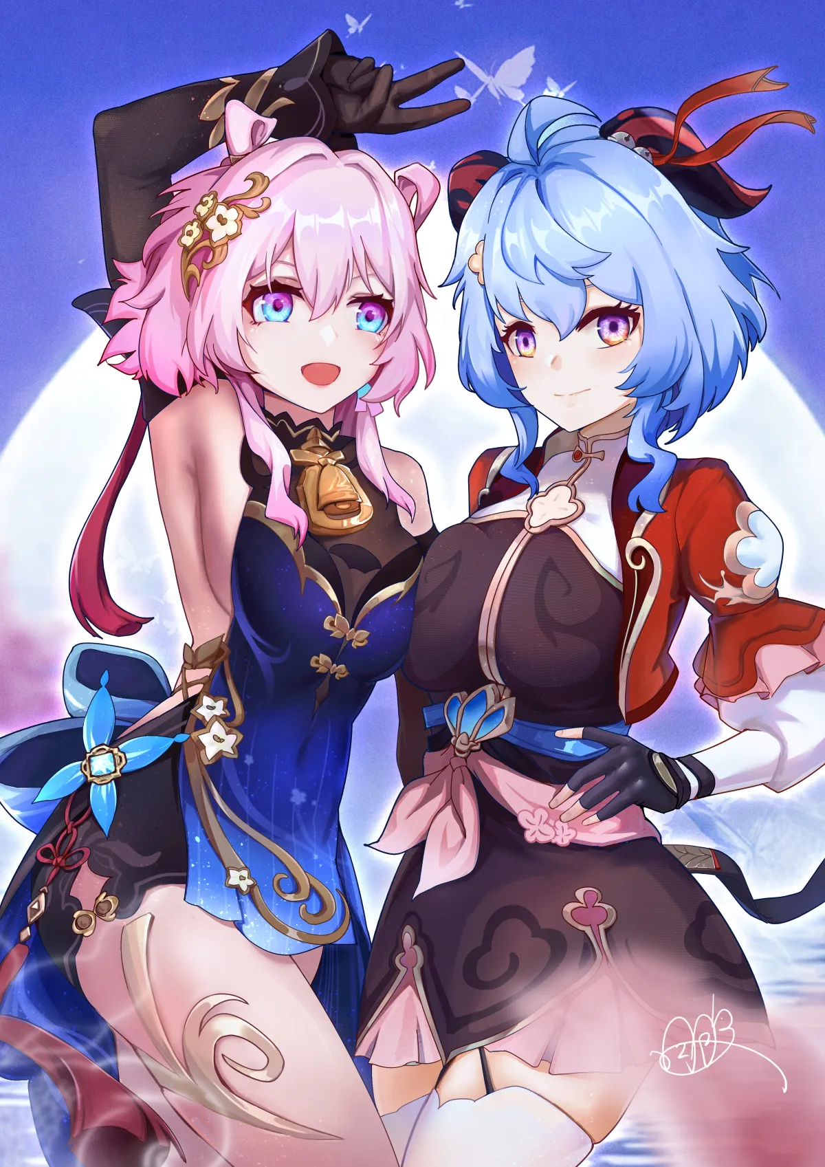 March 7th Honkai Star Rail & Ganyu Genshin Impact Two Girls Cosplay Wallpaper #88