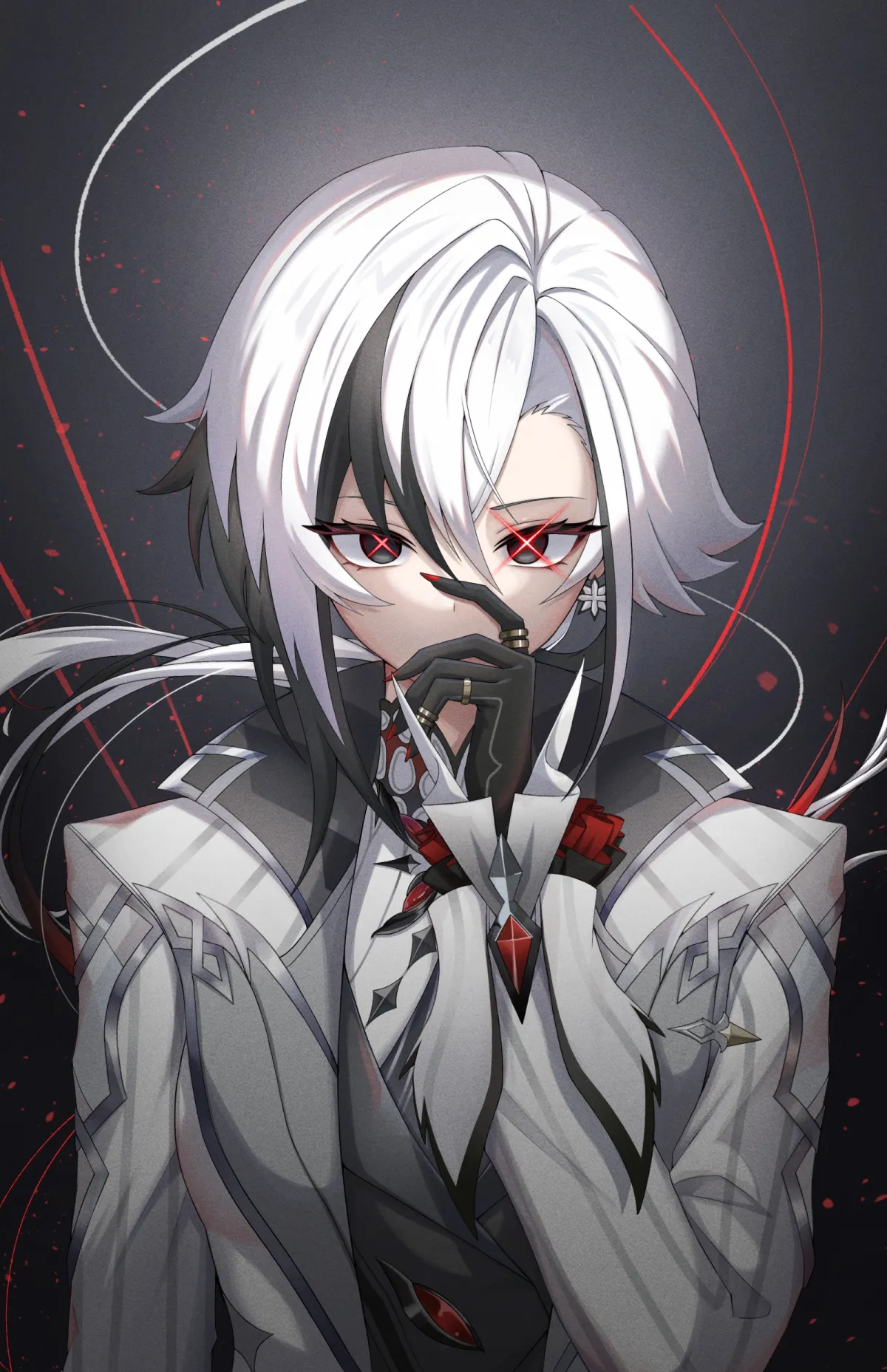 Arlecchino Genshin Impact Wallpaper Black Hair, Black Eyes, White Jacket, Solo #93