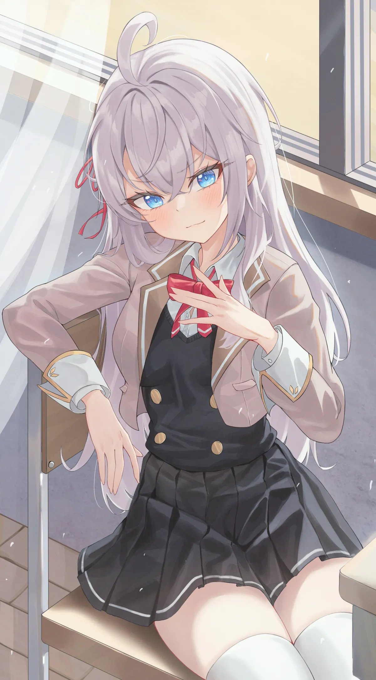 Alisa Kujou Blushing Smile School Desk QHD #563