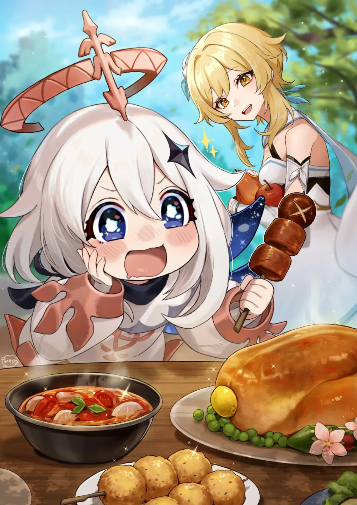 Genshin Impact Lumine & Paimon Feast Fanart by hitsujino mery Wallpaper #871