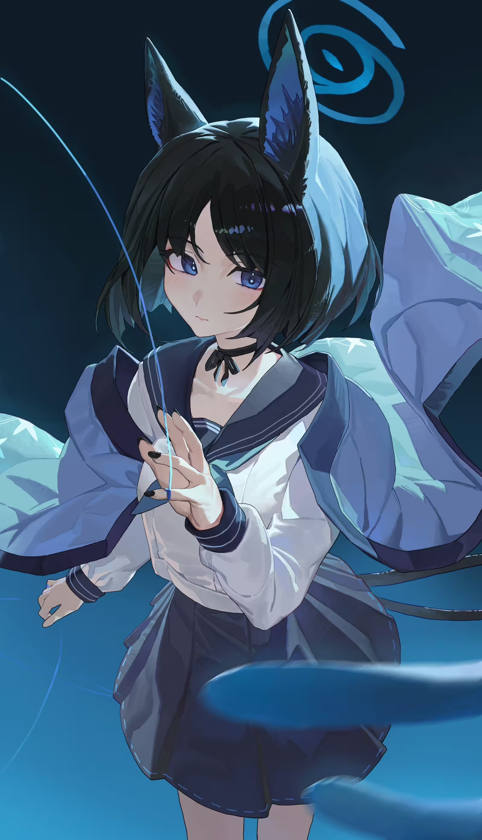 Kiryuu Kikyou Blue Archive Anime Wallpaper Cat Ears, Black Hair, Sailor Collar, School Uniform by starshell