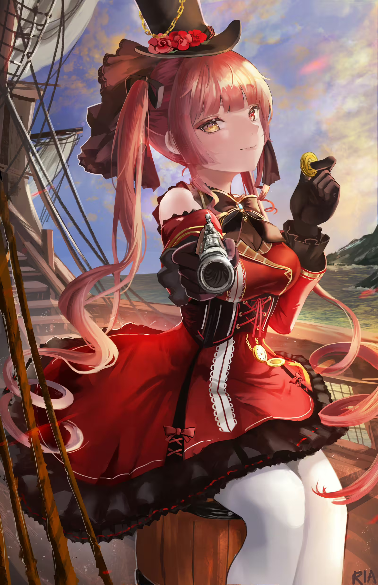 Houshou Marine Hololive Red Gothic Lolita Wallpaper by Gary Huang