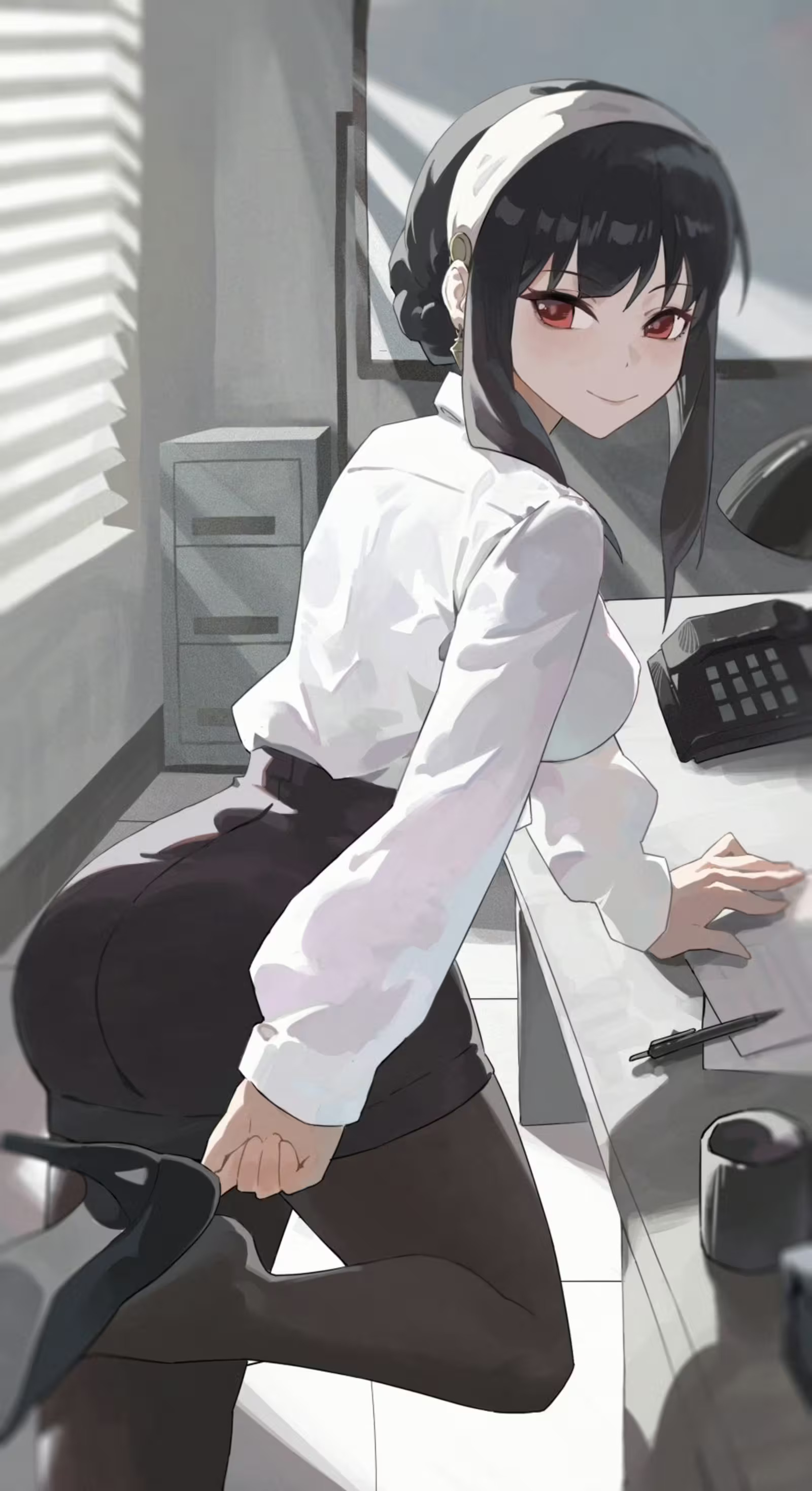 Office Lady Yor Forger Spy x Family Ecchi Wallpaper Adjusting Clothes