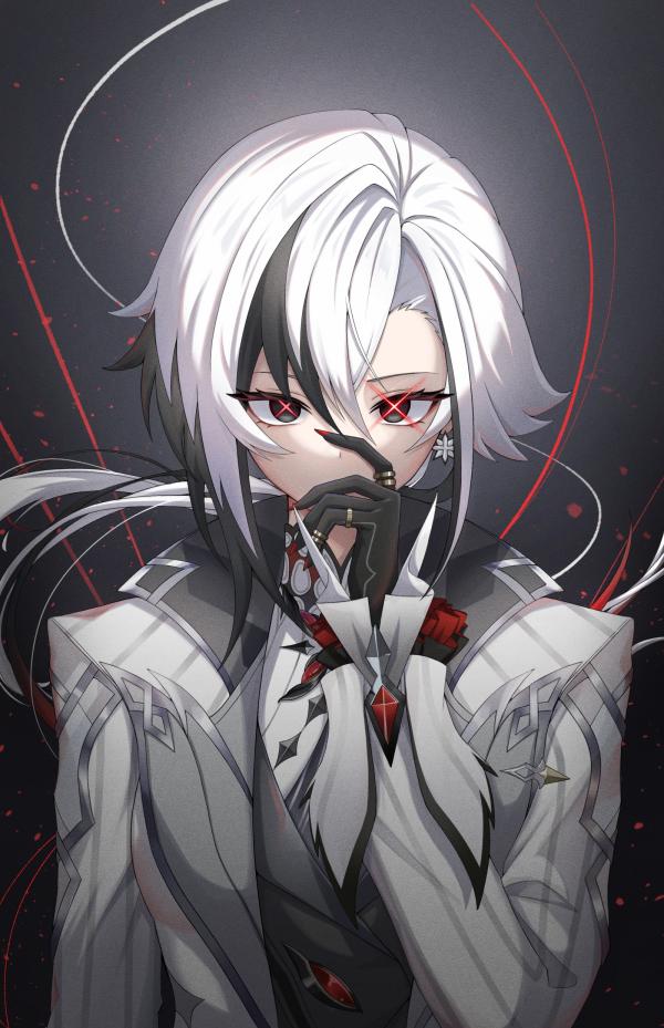 Arlecchino Genshin Impact Wallpaper Black Hair, Black Eyes, White Jacket, Solo #93