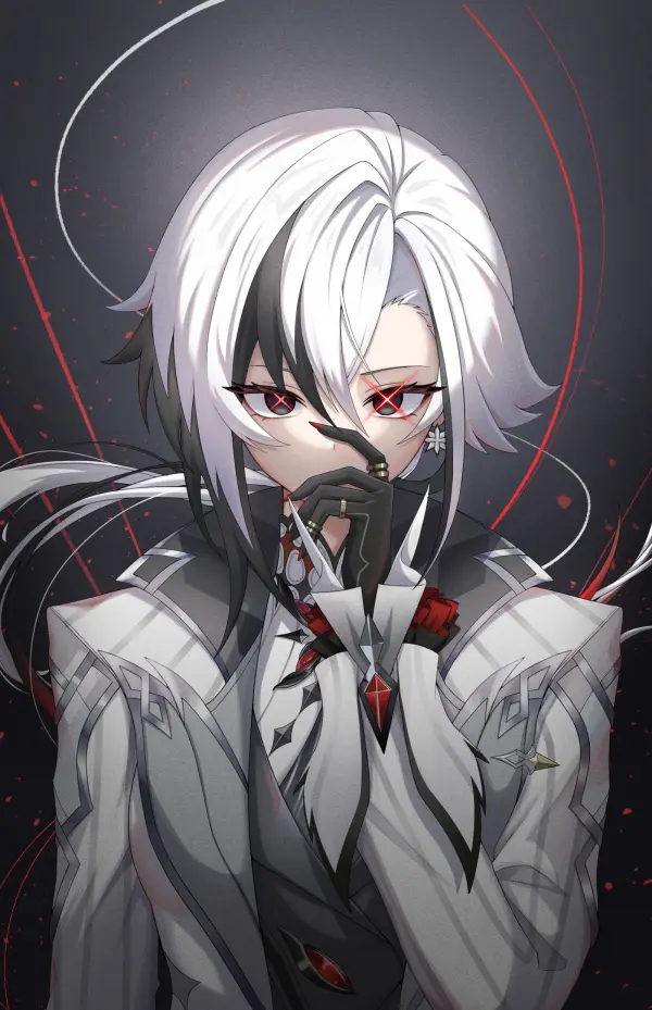 Arlecchino Genshin Impact Wallpaper Black Hair, Black Eyes, White Jacket, Solo #93