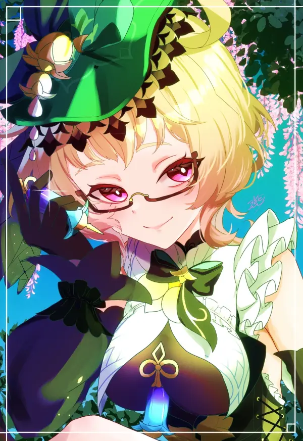 Emilie Genshin Impact Wallpaper Blonde Hair, Black Gloves, Pink Eyes, Smile #97