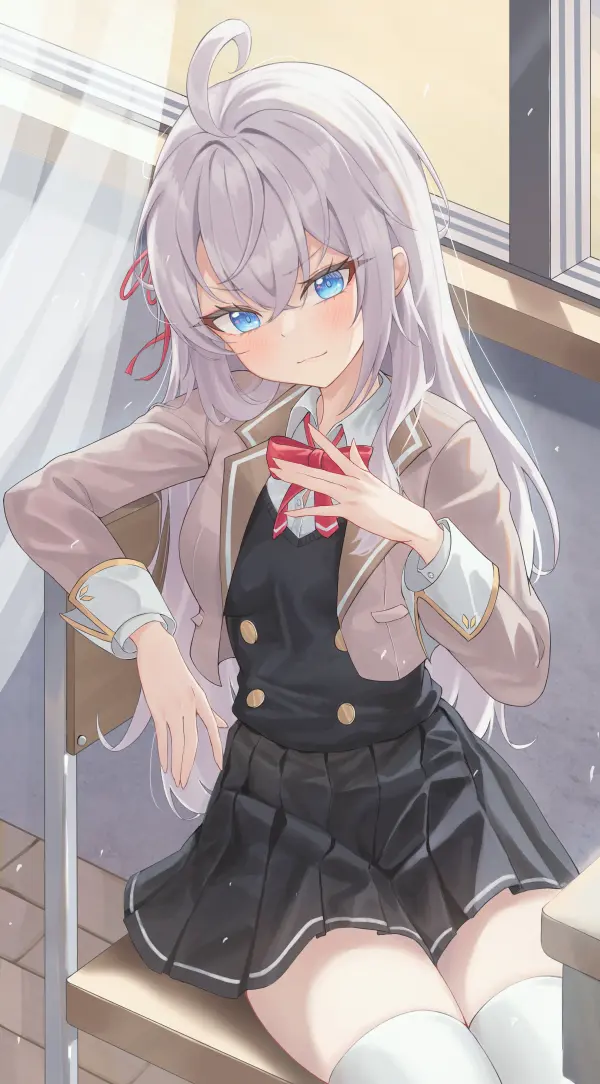 Alisa Kujou Blushing Smile School Desk QHD #563