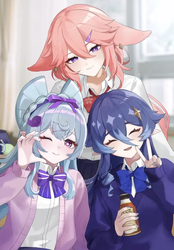 Yae Miko, Yumemizuki Mizuki & Layla Genshin Impact Wallpaper Fanart by taira #703