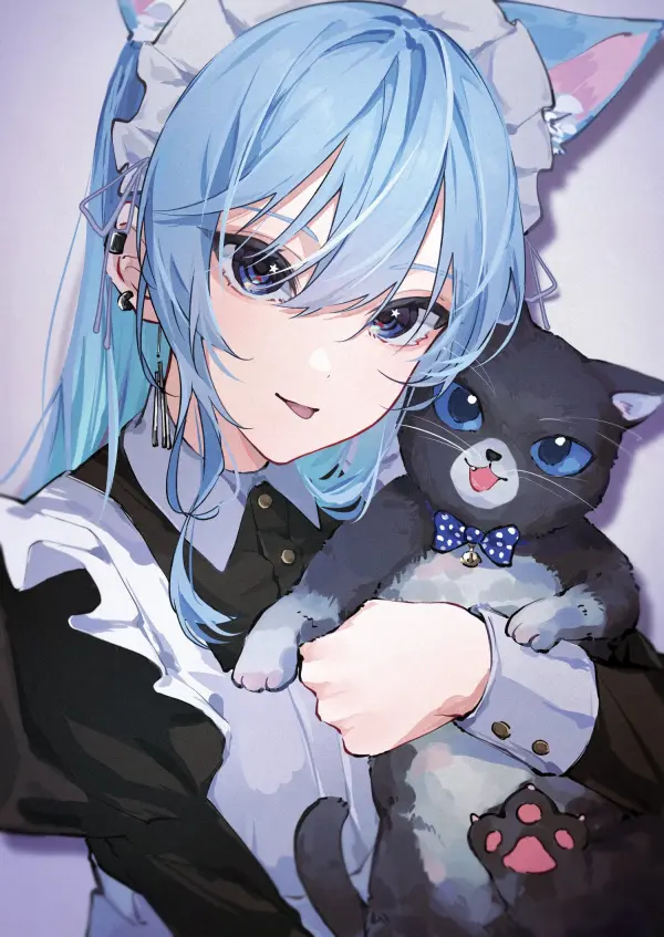 Hoshimachi Suisei (Hololive) Maid Cat Fanart by mirai99 Wallpaper #1024