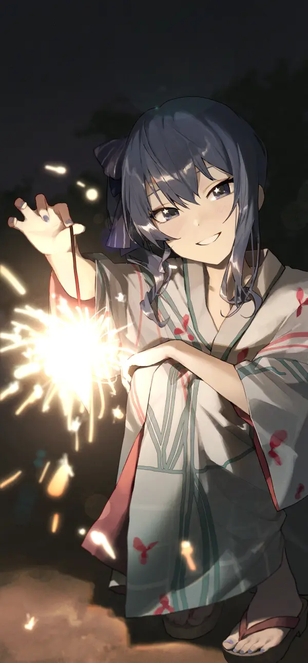 Sparkling Night with Hoshimachi Suisei in Yukata – Hololive Fanart Wallpaper by logknn #1077