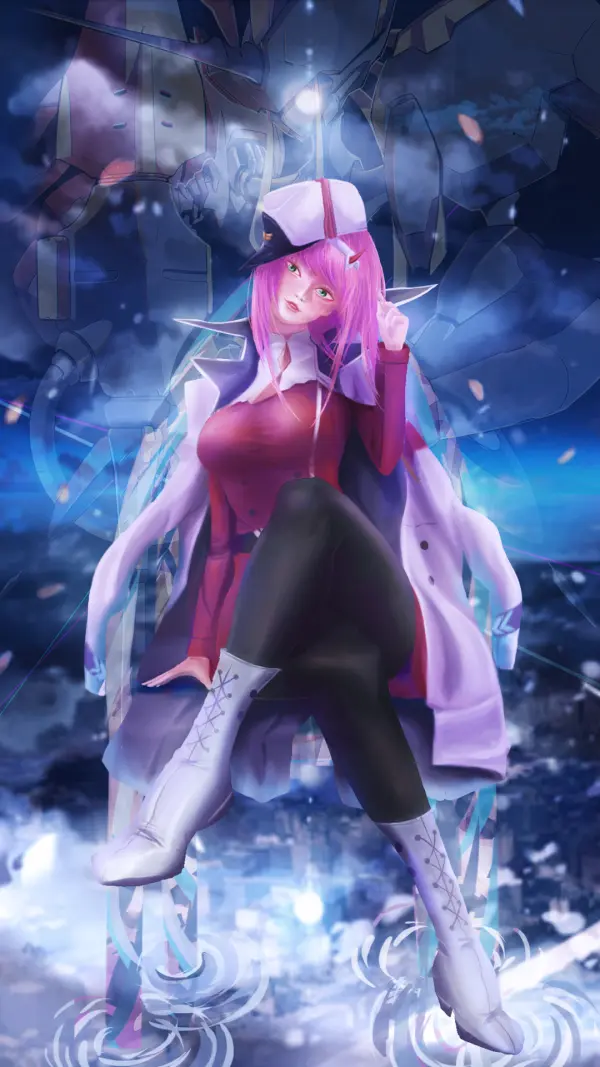 Zero Two Iconic Commander Fanart Wallpaper – Darling in the FranXX by re-spica Character: Zero Two (コード:002, Oni Princess) Series: Darling in the FranXX Artist: re-spica #1088