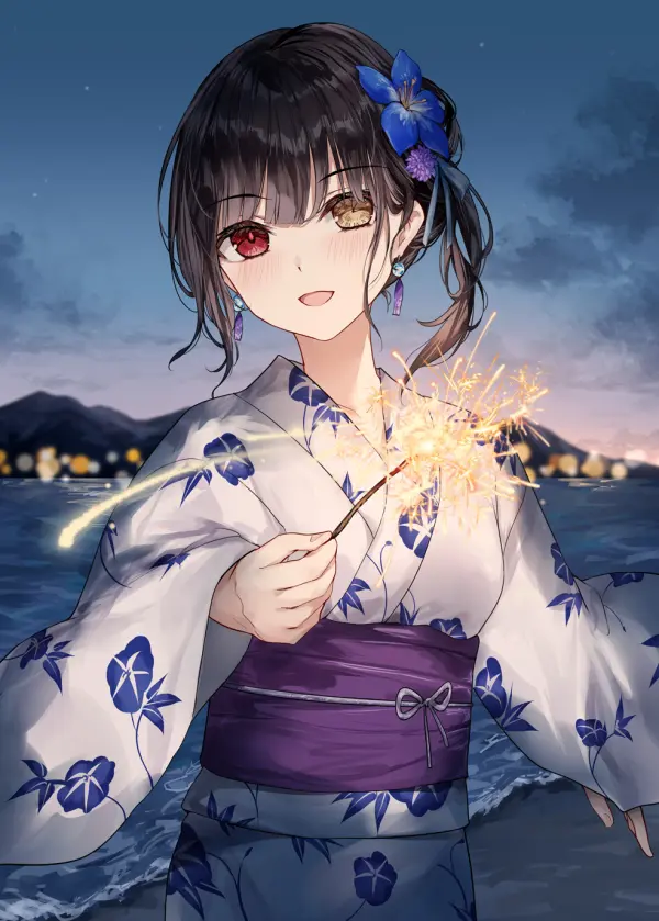 Kurumi Tokisaki Summer Night Kimono Fanart Wallpaper by asle – Date A Live Spirit of Time #1187
