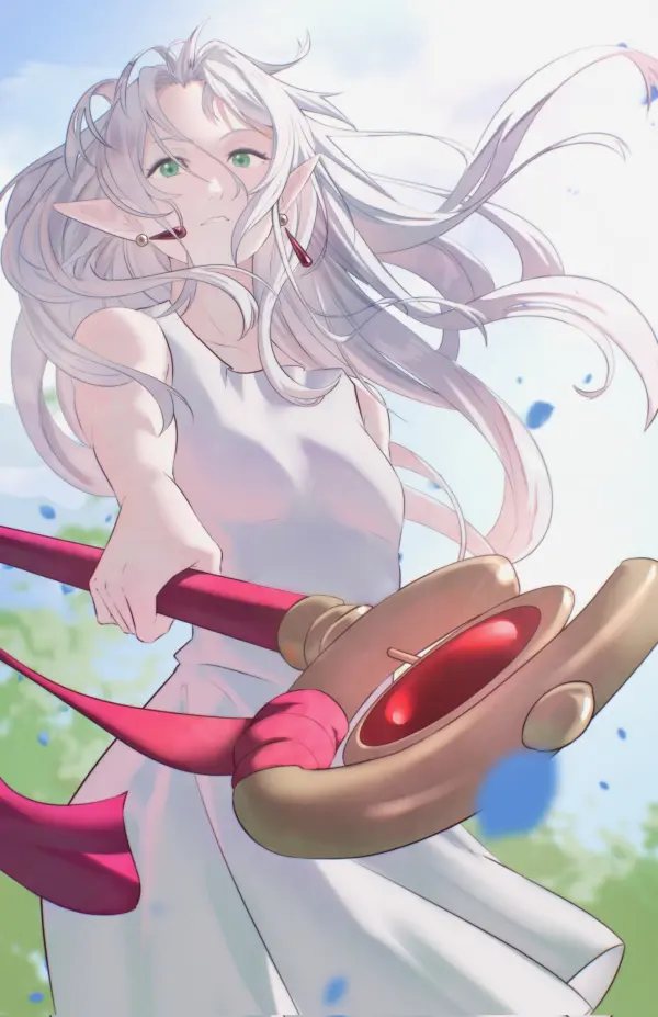 Frieren White Dress Mage Staff Anime Wallpaper #1232