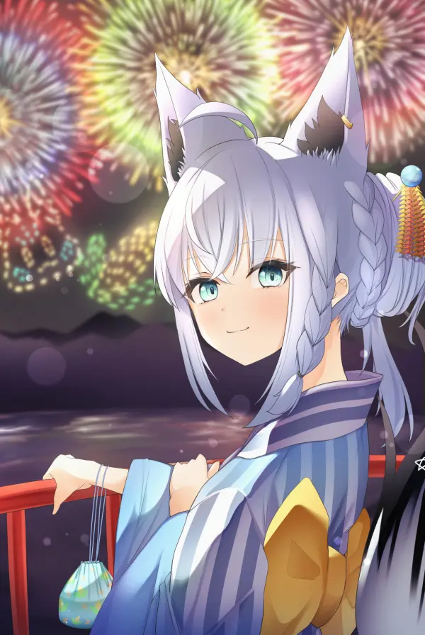 Shirakami Fubuki Kimono Fireworks Hololive Wallpaper #1241