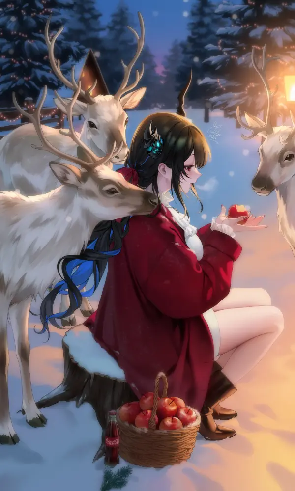 Nerissa Ravencroft Winter Date Feeding Reindeer Hololive Wallpaper #1252