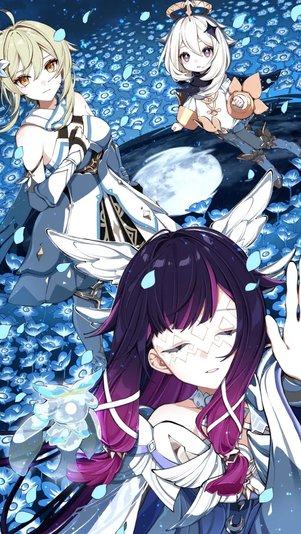Lumine Paimon Columbina Falling Petals HD Portrait #1259