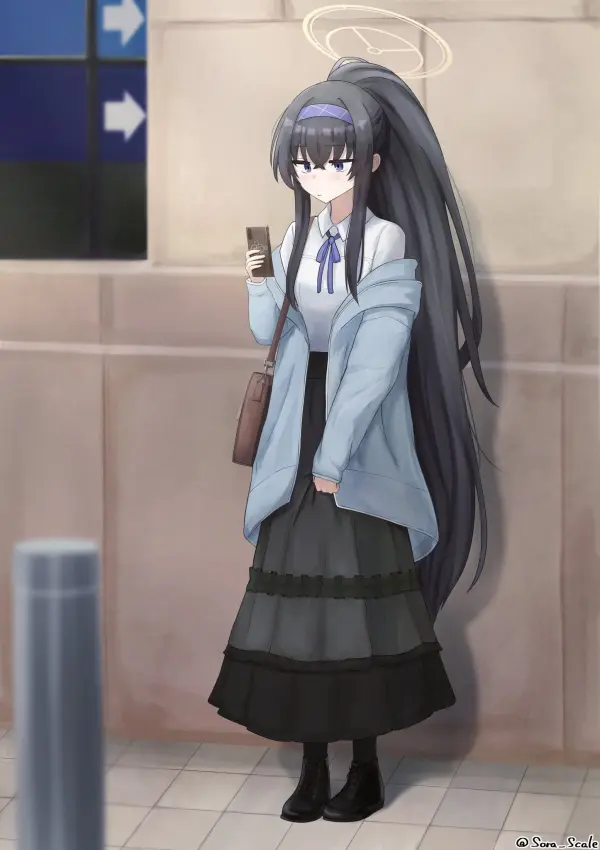 Kozeki Ui Checking Phone on Tiles #1284