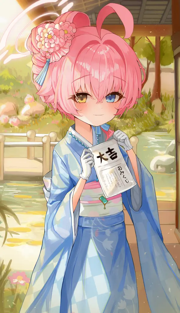Takanashi Hoshino Holding Omikuji Blue Kimono QHD #1290