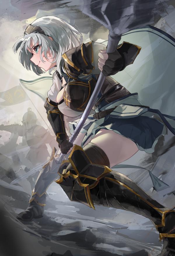 Shirogane Noel Side View Mace Fighting Stance Full HD #1329