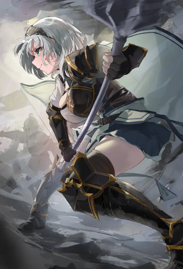 Shirogane Noel Side View Mace Fighting Stance Full HD #1329