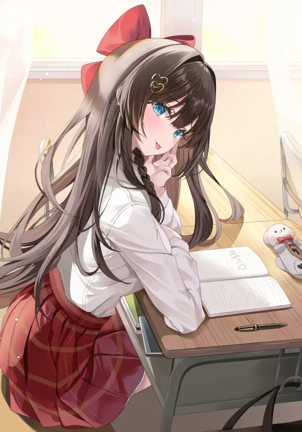 Shirayuki Hina Tongue Out School Desk QHD #1331