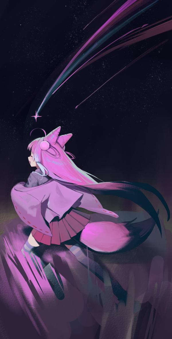 Tenko Shibuki Kneeling Fox Girl Shooting Star Portrait #1342