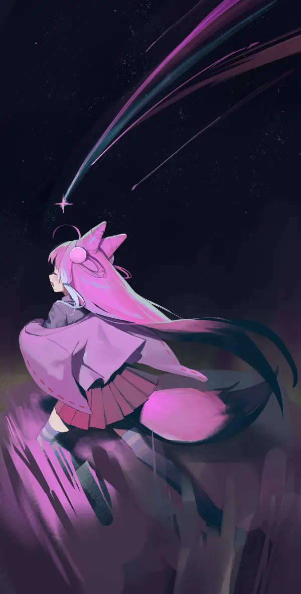 Tenko Shibuki Kneeling Fox Girl Shooting Star Portrait #1342
