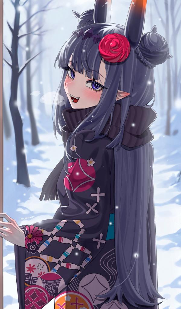 Ina'nis New Year Kimono Snow Blush HD Portrait #1357