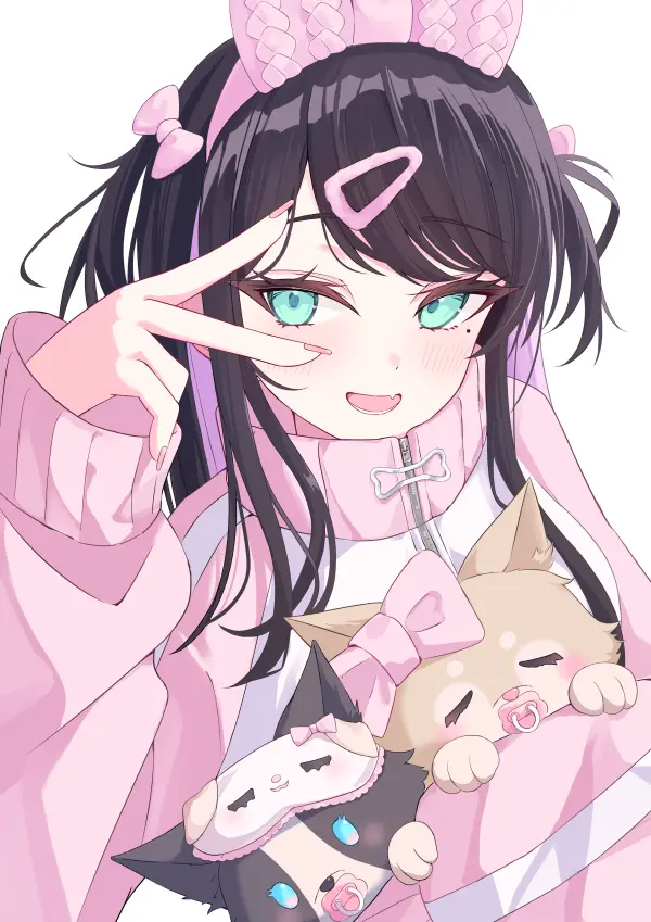 Kaga Nazuna Peace Sign Pink Jacket QHD #1366