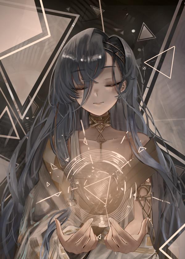 Blue Hair Goddess Glowing Orb QHD #1367