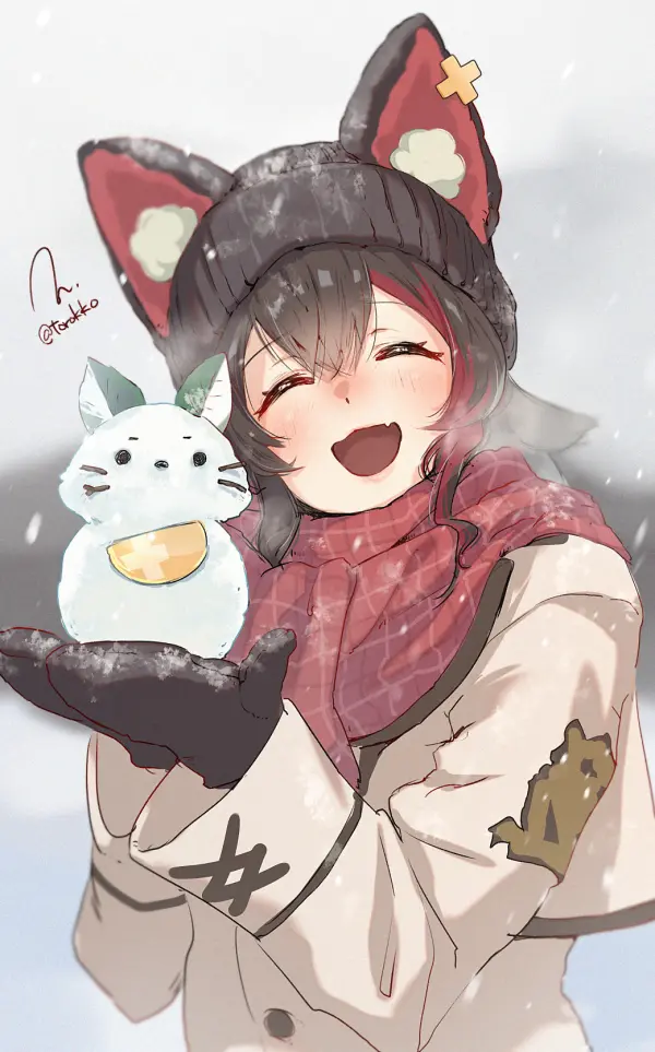 Ookami Mio Holding Snowman Winter Smile Portrait #1370