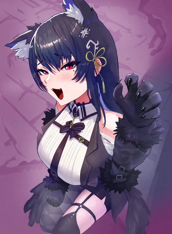 Playful Nerissa Ravencroft Cat Girl Art by Yodogama 2K #1478