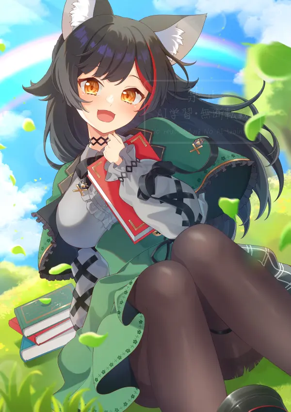 Ookami Mio Holding a Red Book in the Field Art #1498