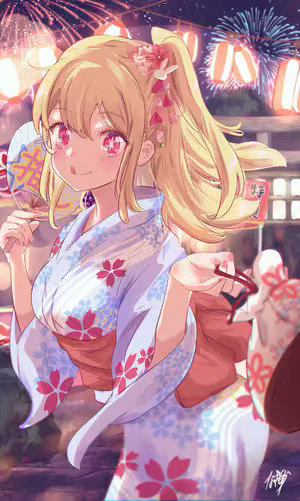 Hoshino Ruby Oshi no Ko Yukata Summer Fireworks Wallpaper by nazmocha #368