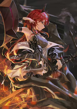 Surtr Arknights Wallpaper: Female, Black Dress, Sword, Red Hair, Horns #71